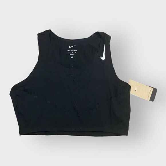 Nike Dri-FIT ADV AeroSwift Black Running Crop Top DM8728-010 Womens size XL New - Picture 1 of 7